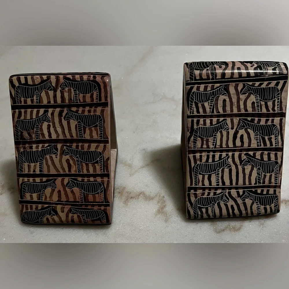 Pier 1 Hand Carved, Hand Painted Soapstone Zebra Bookend Pair